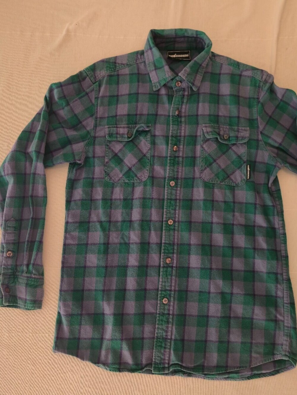 The Hundreds Large Green and Purple Plaid Button-Up Shirt